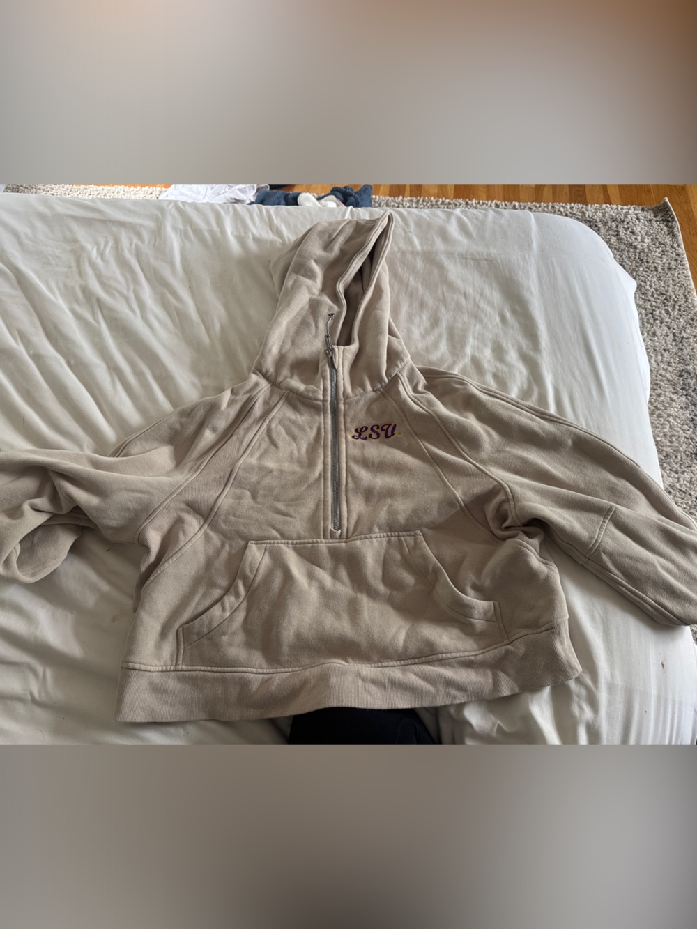 lululemon athletica Beige Half-Zip Hooded Pullover with Embroidered LSU